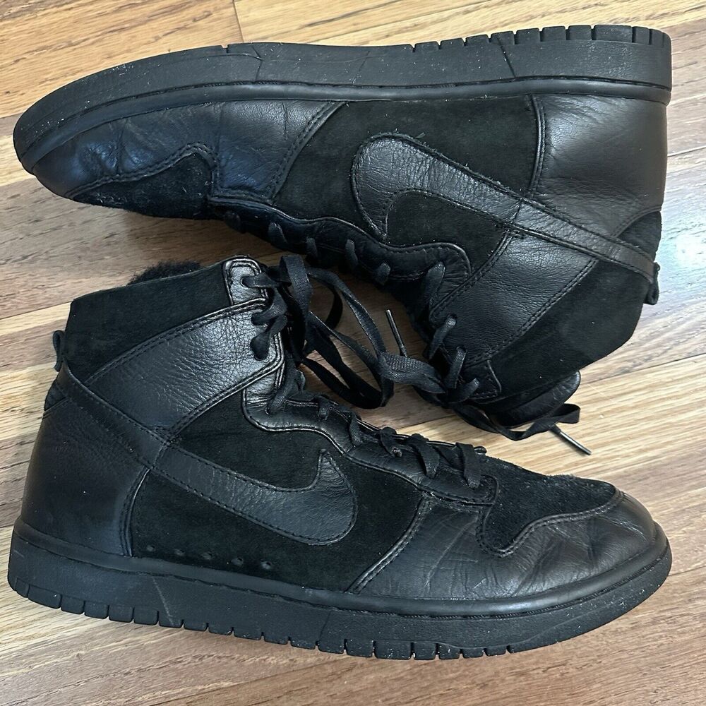 RARE Nike‎ Dunk LUXE SP Sherpa Fleece Black Leather Sneakers, Size 12
